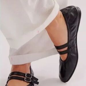 Free People Gemini Black Leather double strap Mary jane Ballet Flats 8.5